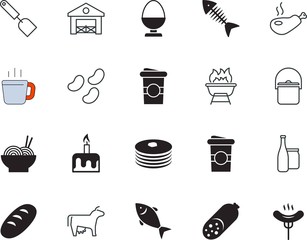 food vector icon set such as: simbol, transparent, pan, seafood, spoon, butter, technology, iron, lifestyle, building, ingredients, structure, party, charcoal, cofee, summer, cuisine, farming, tech