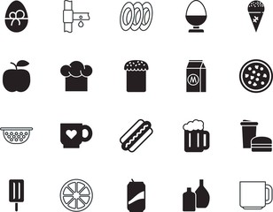 food vector icon set such as: packaging, half, lovely, apple, knowledge, eps, pizza, professional, chefs, italian, junk, foam, manufacture, gardening, delicatessen, cap, carton, clothing, sprinkle
