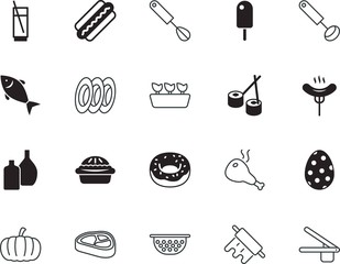 food vector icon set such as: style, pork, chocolate, vanilla, hand, straw, eggs, wurst, wildlife, agriculture, doughnut, ball, breakfast, thanksgiving, easter, stacked, ingredient, bottle