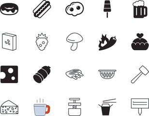 food vector icon set such as: aeropress, aroma, dough, handle, donut, chilli, groats, grain, ingredients, raspberry, beer, household, lager, flame, berry, whisk, package, bbq, donuts, groat, mexican