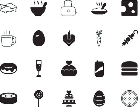 food vector icon set such as: life, utensils, collection, steam, caffeine, linear, swimming, sea, gray, icons, cafe, round, preparation, restaurant, image, wave, wild, product, carrots, bubbles