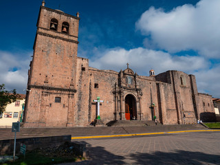 Facade view of San Francisco Church in San Francisco Square. Temple was built by franciscan friars. Cusco City, Peru