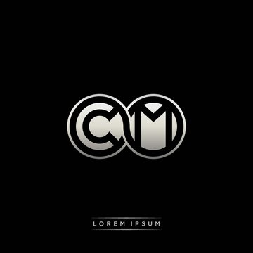 CM initial letter linked circle capital monogram logo modern template silver color version