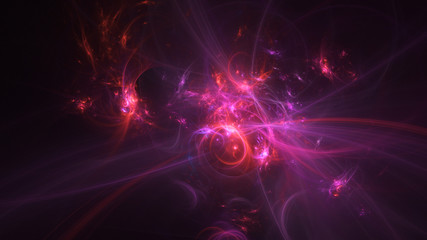 Abstract transparent purple and red crystal shapes. Fantasy light background. Digital fractal art. 3d rendering.