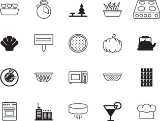 food vector icon set such as: hat, martini, pearl, shell, pool, logotype, stop, picnic, pumkin, chef, hour, fashion, french, block, watch, sweet, chefs, espresso, new, champagne, gourd, chocolate