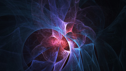 Abstract transparent red and blue crystal shapes. Fantasy light background. Digital fractal art. 3d rendering.
