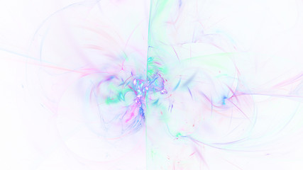 Abstract transparent violet and green crystal shapes. Fantasy light background. Digital fractal art. 3d rendering.