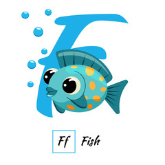English animal alphabet letter F in vector style