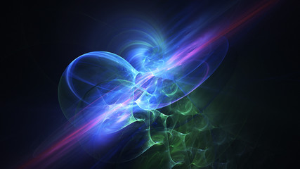 Abstract transparent blue and green crystal shapes. Fantasy light background. Digital fractal art. 3d rendering.