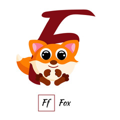 English animal alphabet letter F in vector style