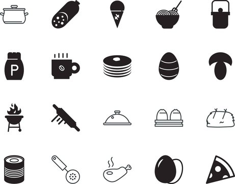 food vector icon set such as: grain, dining, group, ice, icecream, meadow, italy, sausages, stack, pizza, harvest, camping, roll, fast, pasta, season, platter, spring, decorative, takeaway, tray