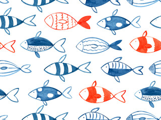 animal, aquarium, art, background, blue, cartoon, child, concept, cute, decoration, design, different, drawing, drawn, fabric, fish, fish theme, fishes, graphic, hand, hand drawn, illustration, isolat