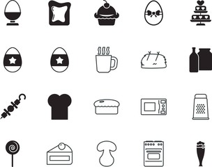 food vector icon set such as: cap, electrical, round, cupcake, burner, pizza, new, bottle, love, professional, eating, cooked, electronic, fire, innovation, farm, growth, cut, eco, sheaf, furnace