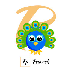 English animal alphabet letter P in vector style