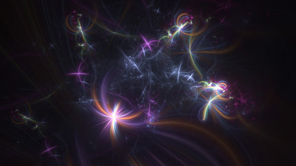 Abstract violet glowing shapes. Fantasy light background. Digital fractal art. 3d rendering.