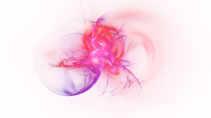 Abstract transparent red and pink crystal shapes. Fantasy light background. Digital fractal art. 3d rendering.