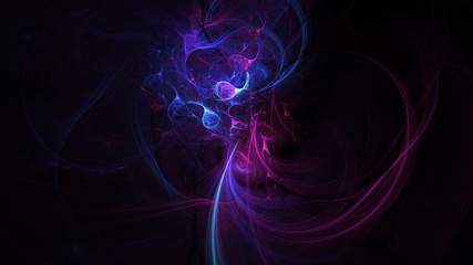 Abstract transparent blue and purple crystal shapes. Fantasy light background. Digital fractal art. 3d rendering.