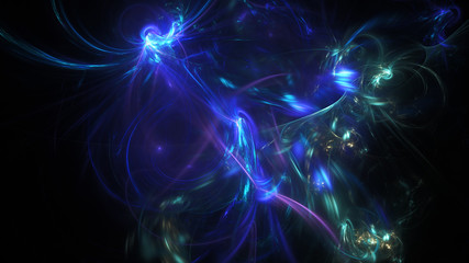 Fototapeta premium Abstract blue glowing shapes. Fantasy light background. Digital fractal art. 3d rendering.