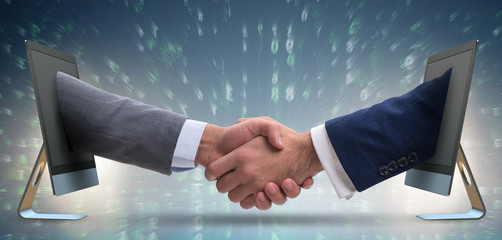 Two people handshaking in financial tecnology fintech concept