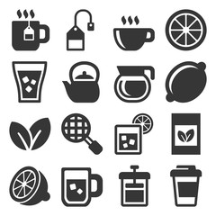Tea Icons Set on White Background. Vector