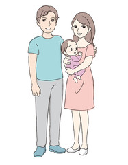 Happy parents. Young mother holding her baby. Vector illustration. 