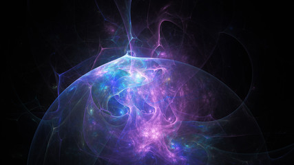 Abstract transparent violet and blue crystal shapes. Fantasy light background. Digital fractal art. 3d rendering.