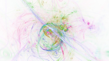 Abstract transparent purple and green crystal shapes. Fantasy light background. Digital fractal art. 3d rendering.