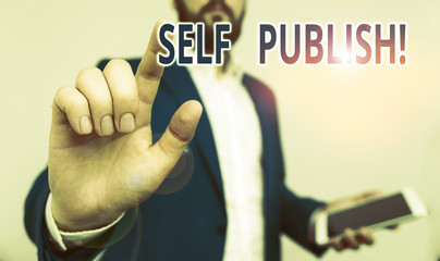 Conceptual hand writing showing Self Publish. Concept meaning writer publish piece of ones work...