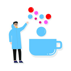 Flat cartoon character isolated on white background.Travel mug symbol icon. Mobile concept and web design