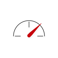 Speedometer with red arrow and shadow. Speedometer vector icon