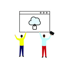 Cloud data protection. Web browser vector. Flat cartoon character isolated on white background