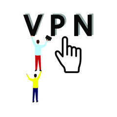 VPN connection with hand vector. Mobile concept and web design Flat cartoon character isolated on white background