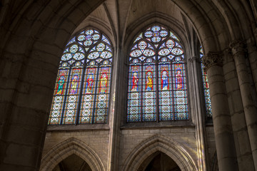 Obraz premium Colorful stained glass windows in Basilique Saint-Urbain, 13th century gothic church in Troyes, France