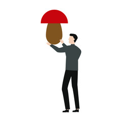 A man holding a mushroom. Mushroom, fungus
