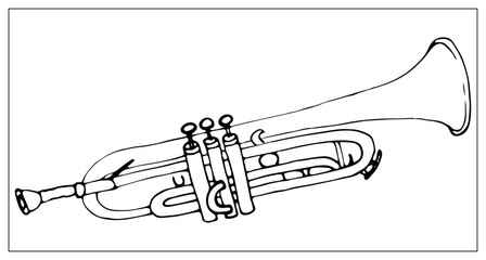 Fototapeta na wymiar Vector greeting card with trumpet. Linear hand drawn illustration.