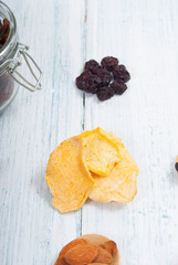 dried fruits on white wooden table
