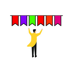 The person is happy. Carnival bunting flags line icon