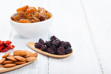 dried fruits on white wooden table