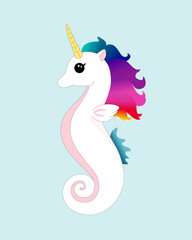 Rainbow Unicorn Seahorse Vector Character Illustration. Isolated White Mermaid Unicorn. © MilanovaCreating