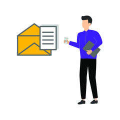 Open letter and document vector icon. Flat cartoon character isolated on white background.