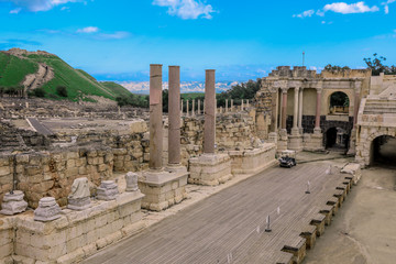 Ancient Ronam Columns in the Beit She'an Park, Israel