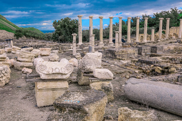 Ancient Ronam Columns in the Beit She'an Park, Israel