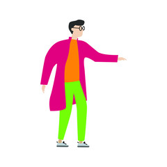 The man with glasses.Flat cartoon character isolated on white background.