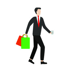 Man with bags. Сharacter for landing pages Flat cartoon character isolated on white background