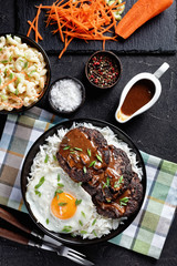 loco moco of rice, burgers and egg