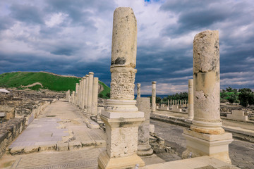 Amazing View to the Ancient Roman Columns in the Beit She'an Park, Israel