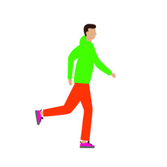 The man is walking. Flat cartoon character isolated on white background.