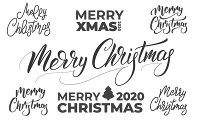 Merry Christmas lettering set. Christmas text labels typographic design