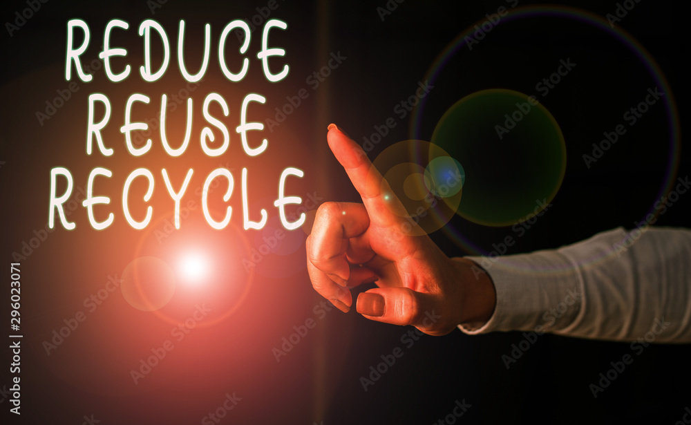 Poster handwriting text reduce reuse recycle. conceptual photo environmentallyresponsible consumer behavior