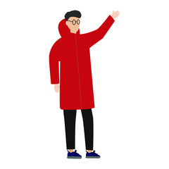 The man in the down jacket. 